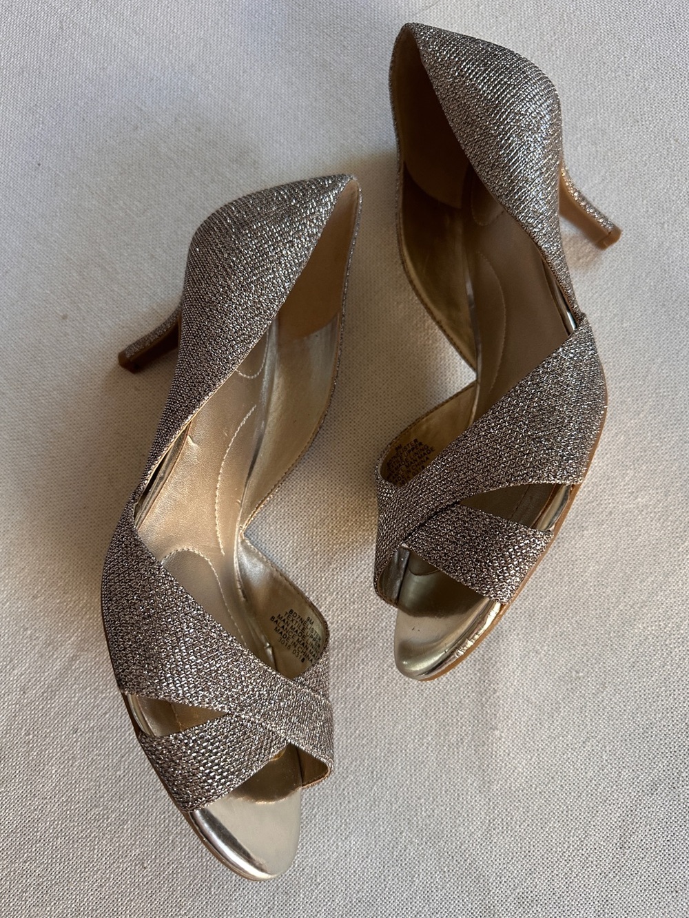 BANDOLINO Glitter D'Orsay Open-Toe Pumps Gold / Silver Shimmer | 9 NWOB